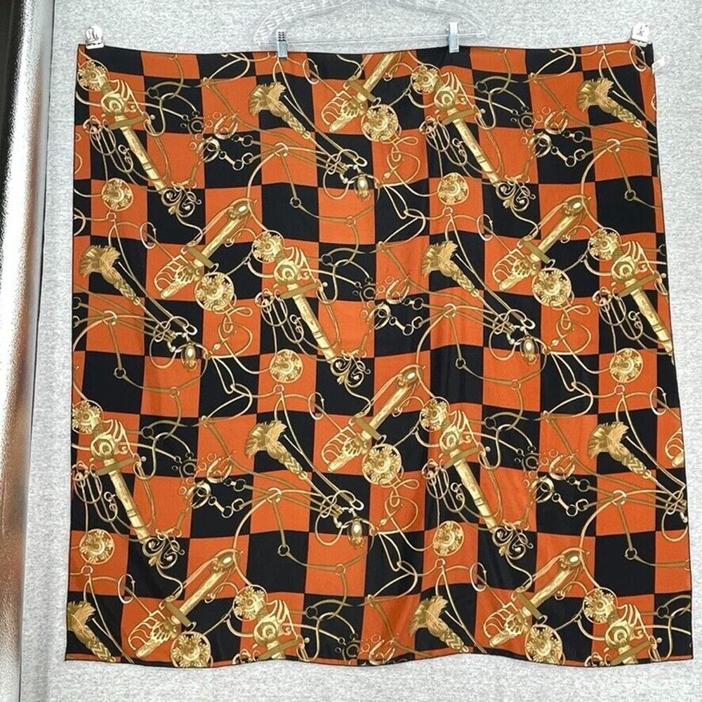Scarf Womens Square Black Orange Gold Elegant Fashion Designer Polyester Large